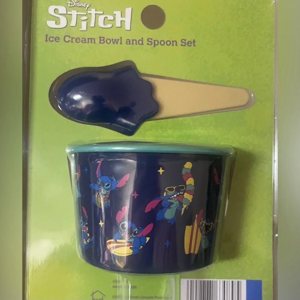 Disney Stitch Ice Cream Bowl and Spoon Set - Navy Blue, Teal, Yellow